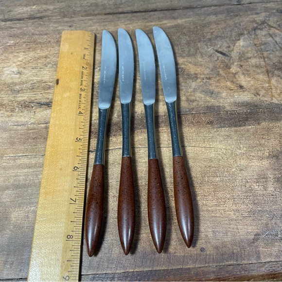 Epic Stainless dinner knives Wood handle Japan vintage MCM set of 4 - Picture 3 of 7